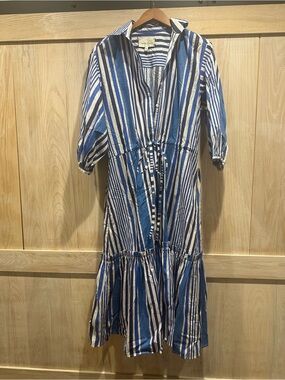 Cara Cara Blue and White Striped Maxi Shirt Dress